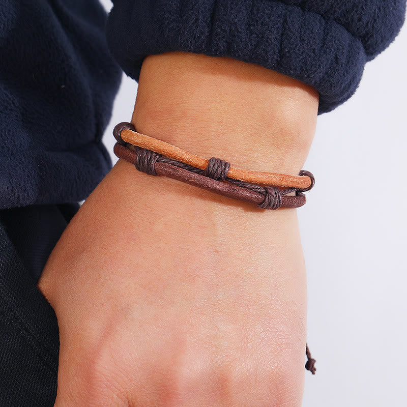 Fortune Jewel Vintage Leather Hand-woven Hemp Rope Strength Bracelet