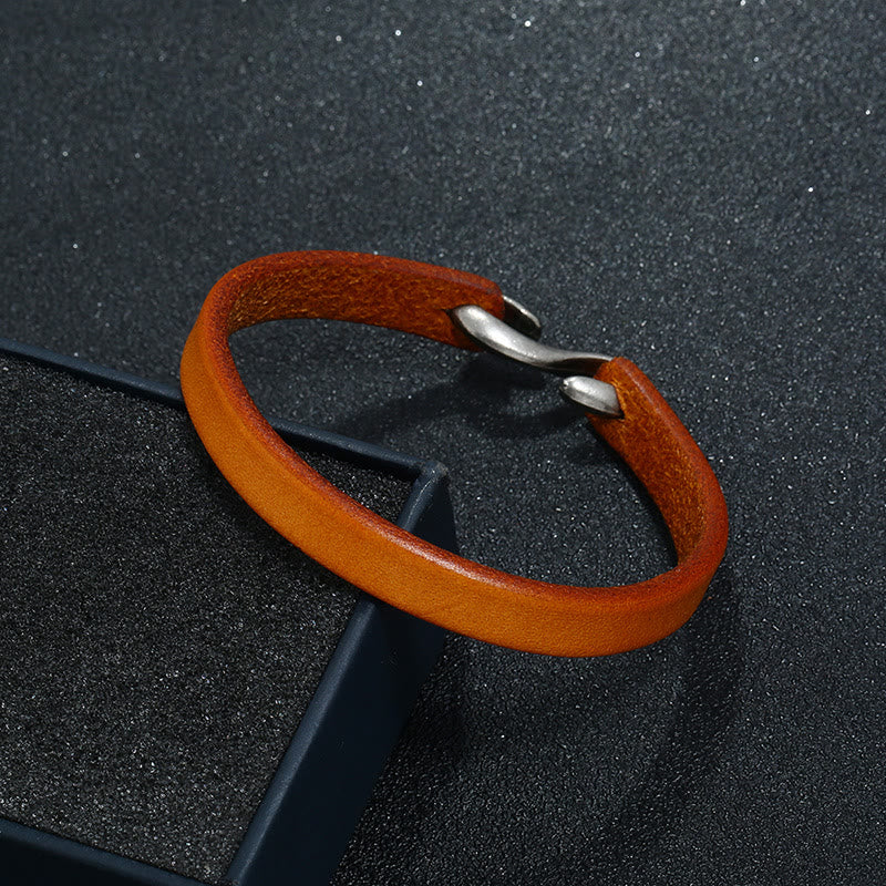 Fortune Jewel Vintage Leather Plain Strength Buckle Bracelet