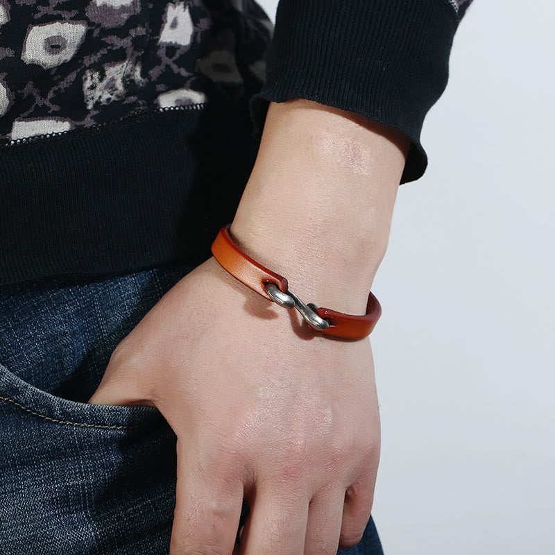 Fortune Jewel Vintage Leather Plain Strength Buckle Bracelet