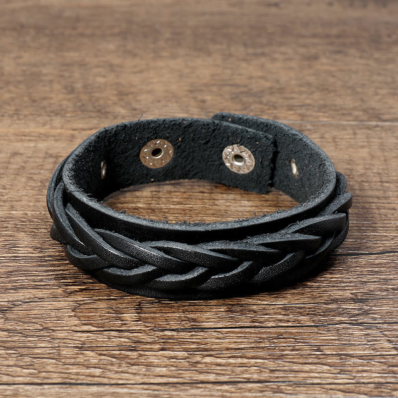 Fortune Jewel Vintage Weaving Leather Adjustable Buckle Strengthen Bracelet