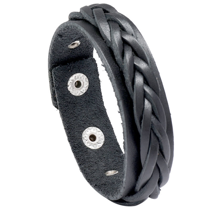 Fortune Jewel Vintage Weaving Leather Adjustable Buckle Strengthen Bracelet