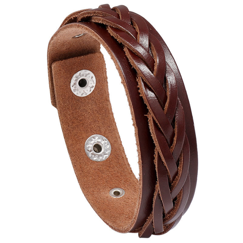 Fortune Jewel Vintage Weaving Leather Adjustable Buckle Strengthen Bracelet