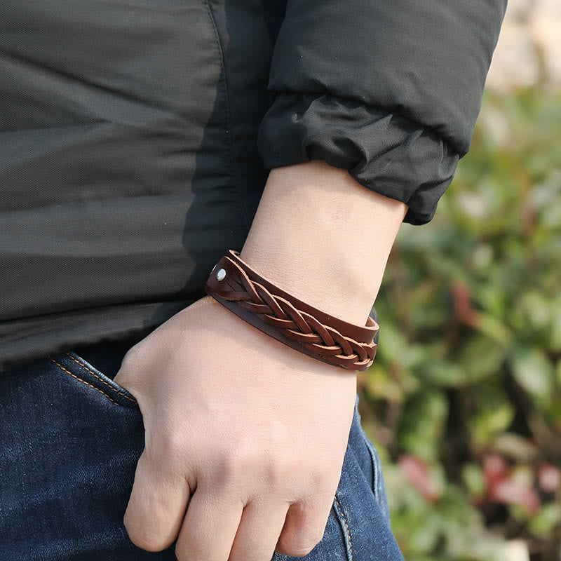 Fortune Jewel Vintage Weaving Leather Adjustable Buckle Strengthen Bracelet