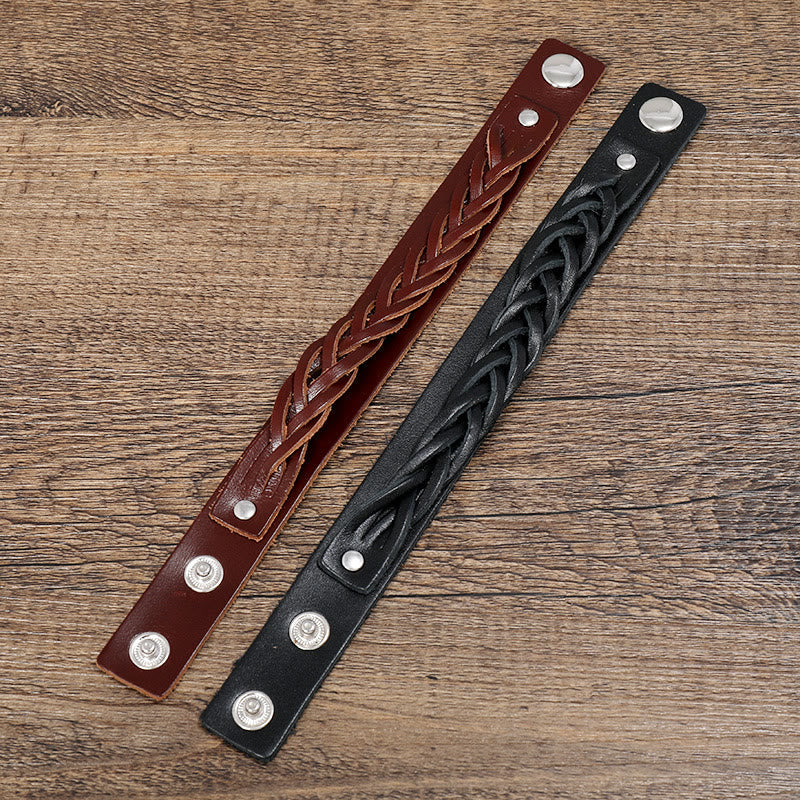 Fortune Jewel Vintage Weaving Leather Adjustable Buckle Strengthen Bracelet