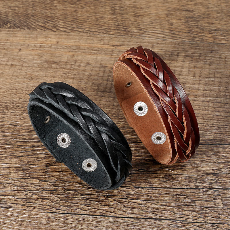 Fortune Jewel Vintage Weaving Leather Adjustable Buckle Strengthen Bracelet