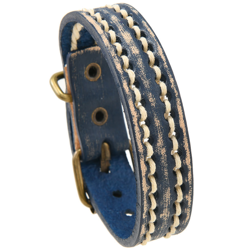 Fortune Jewel Vintage Leather Adjustable Buckle Strengthen Bracelet