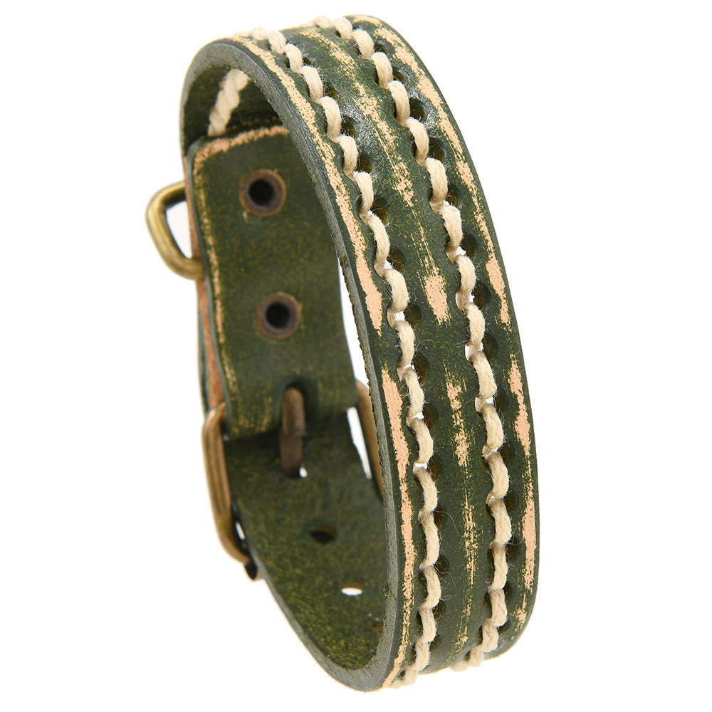 Fortune Jewel Vintage Leather Adjustable Buckle Strengthen Bracelet