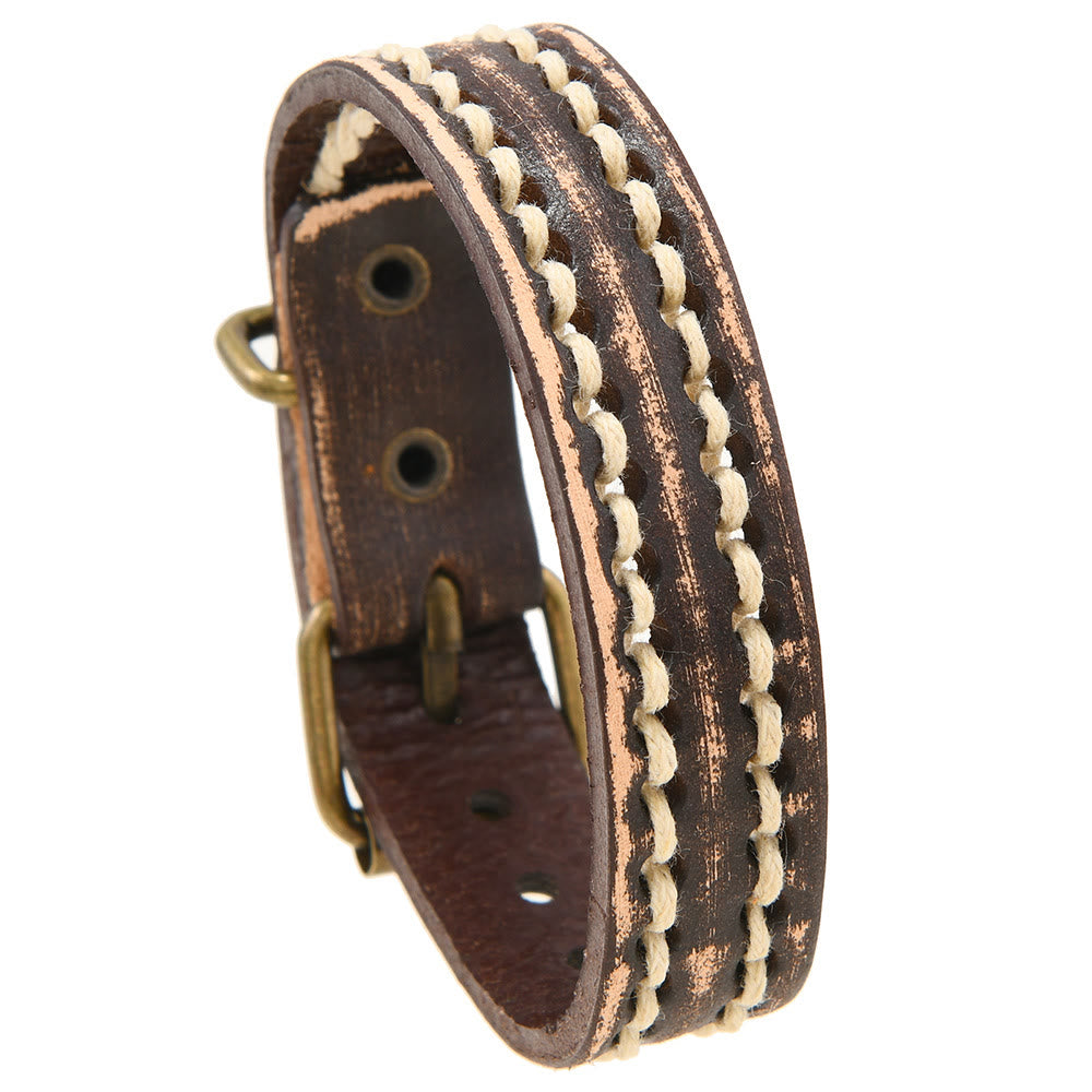 Fortune Jewel Vintage Leather Adjustable Buckle Strengthen Bracelet