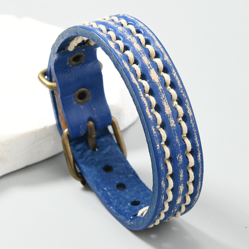 Fortune Jewel Vintage Leather Adjustable Buckle Strengthen Bracelet