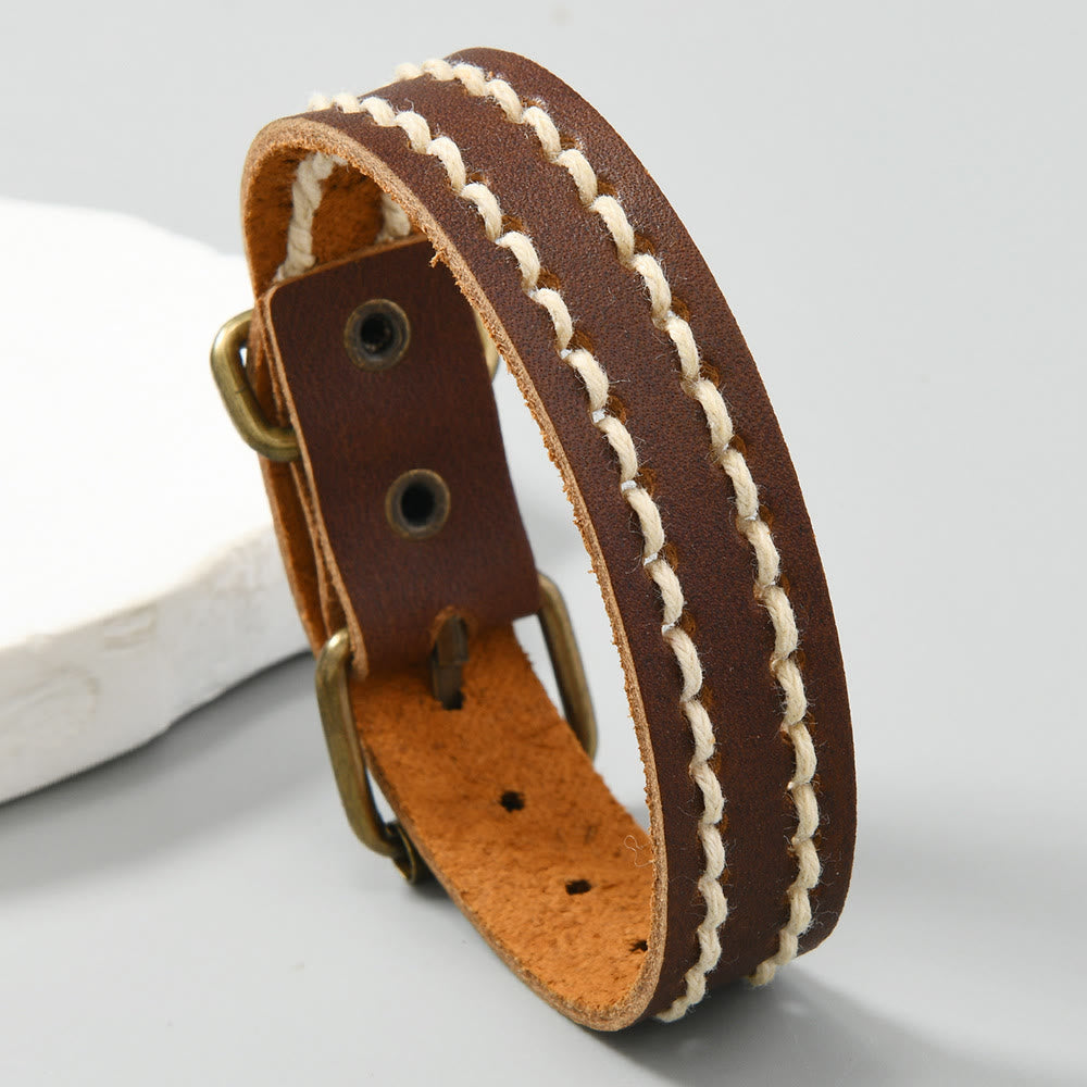 Fortune Jewel Vintage Leather Adjustable Buckle Strengthen Bracelet