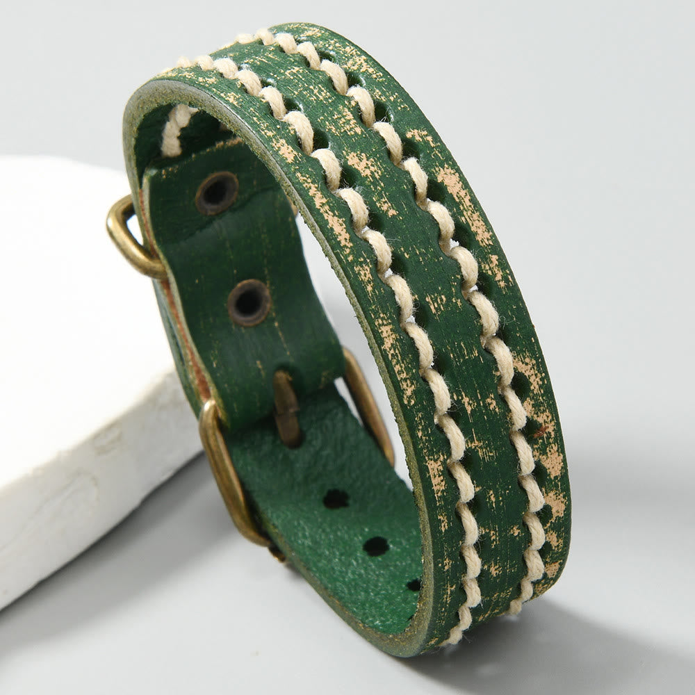 Fortune Jewel Vintage Leather Adjustable Buckle Strengthen Bracelet