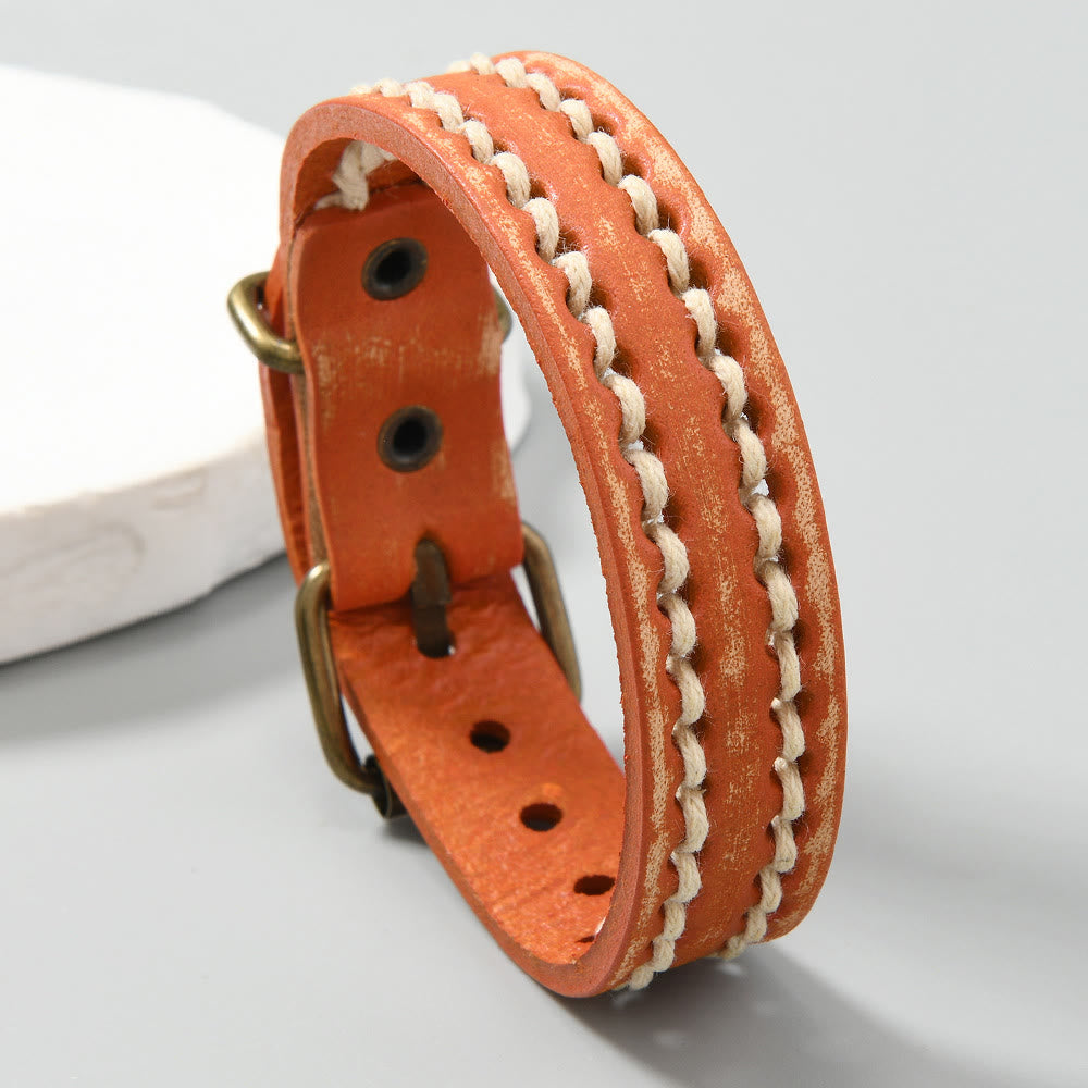 Fortune Jewel Vintage Leather Adjustable Buckle Strengthen Bracelet