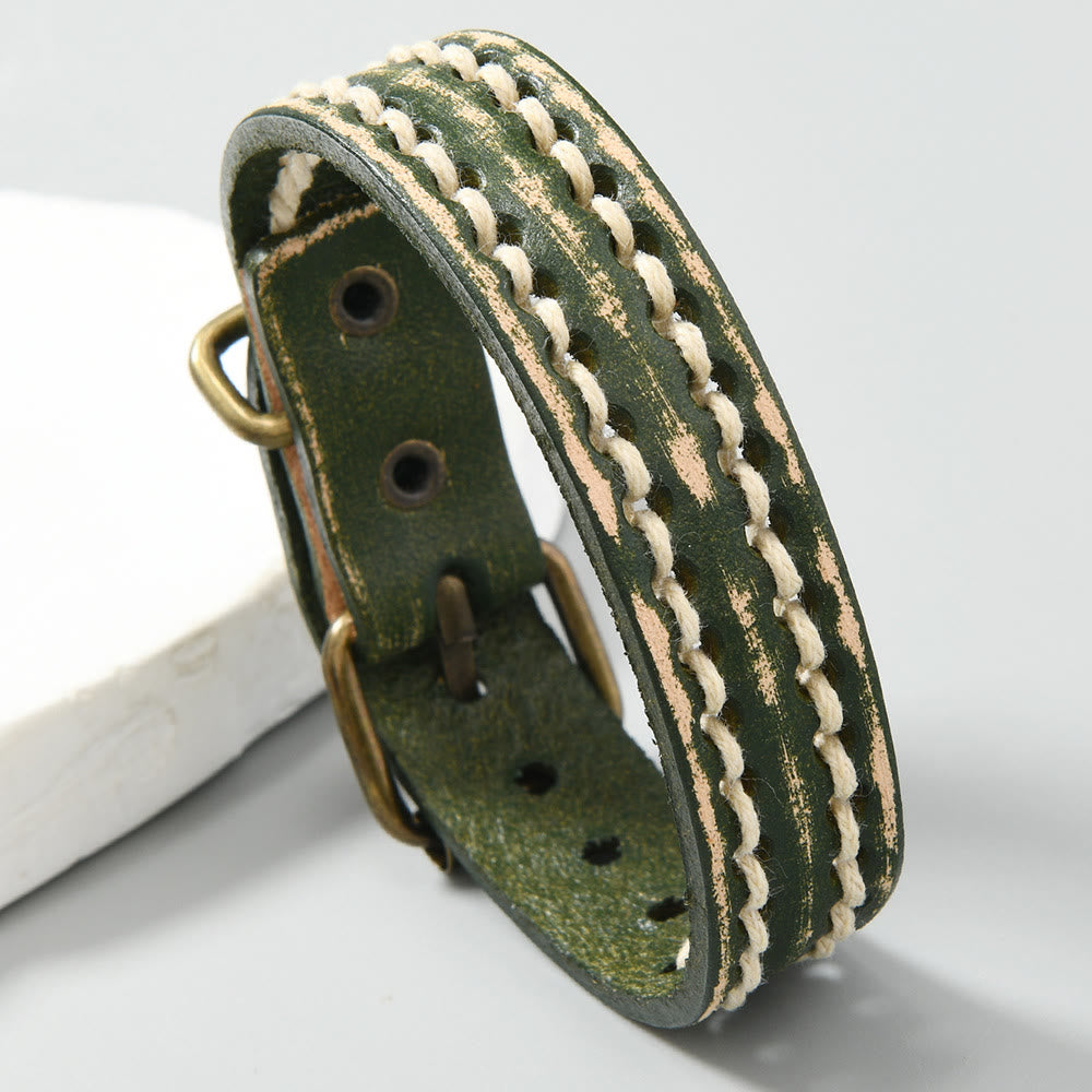 Fortune Jewel Vintage Leather Adjustable Buckle Strengthen Bracelet