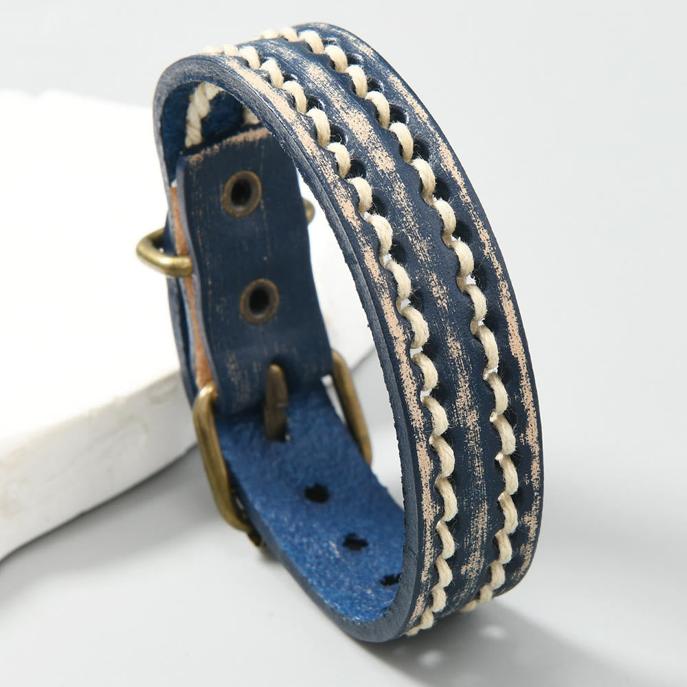 Fortune Jewel Vintage Leather Adjustable Buckle Strengthen Bracelet