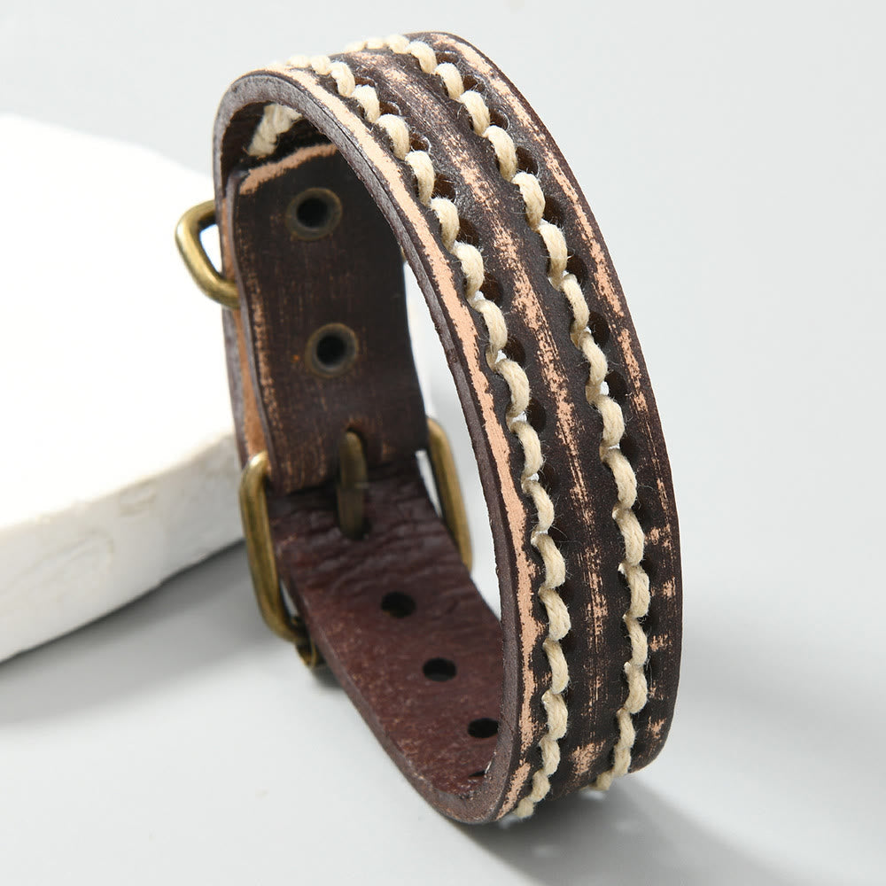 Fortune Jewel Vintage Leather Adjustable Buckle Strengthen Bracelet