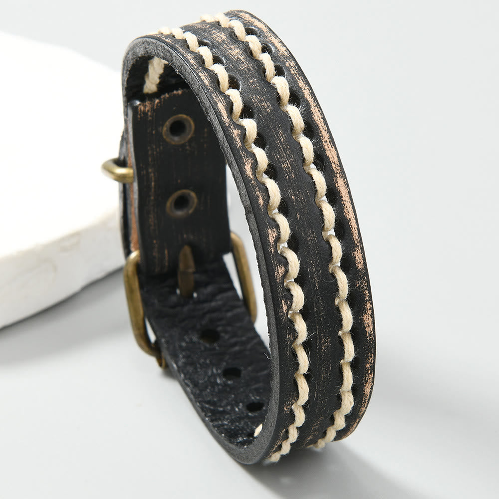 Fortune Jewel Vintage Leather Adjustable Buckle Strengthen Bracelet