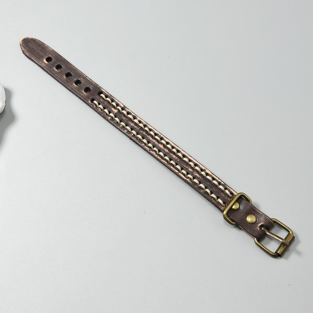 Fortune Jewel Vintage Leather Adjustable Buckle Strengthen Bracelet