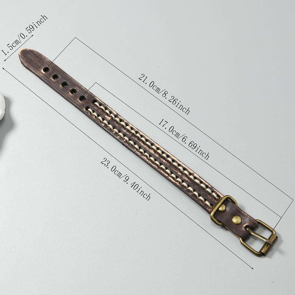 Fortune Jewel Vintage Leather Adjustable Buckle Strengthen Bracelet