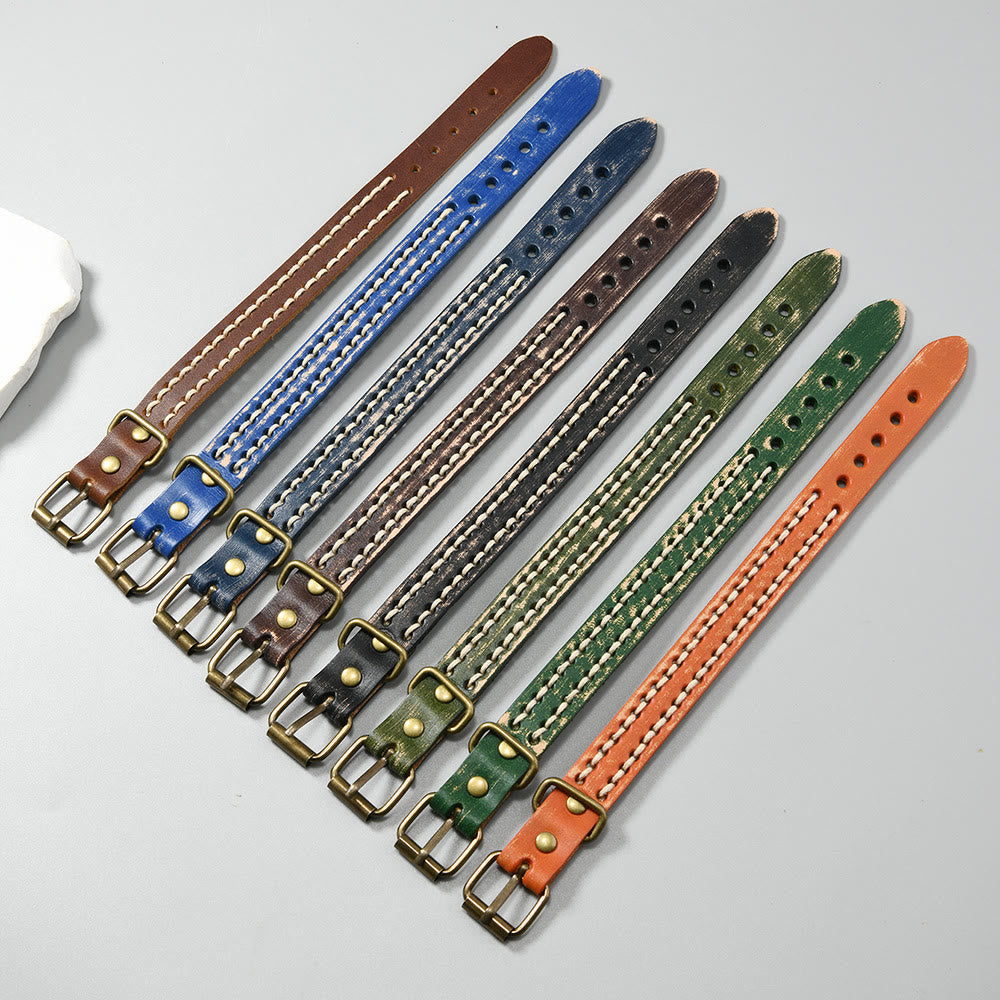 Fortune Jewel Vintage Leather Adjustable Buckle Strengthen Bracelet