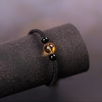 Fortune Jewel Handcrafted Citrine Black Obsidian Bead King Kong Knot Peace Knot Luck Rope Bracelet