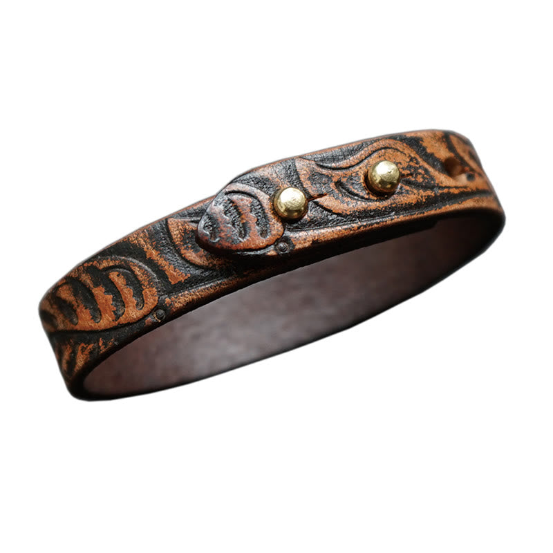 Fortune Jewel Vintage Printed Leather Adjustable Buckle Balance Bracelet