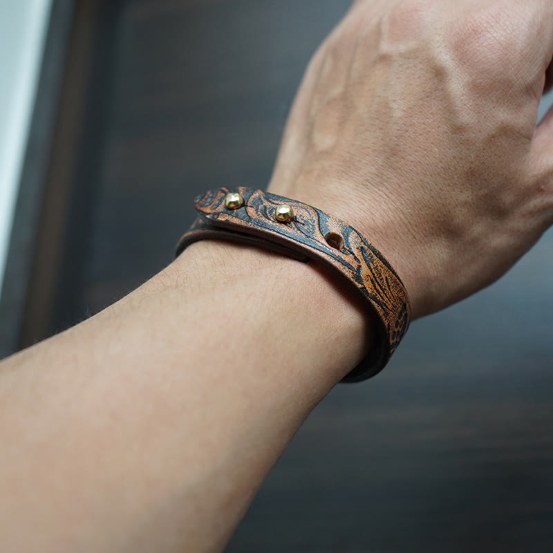 Fortune Jewel Vintage Printed Leather Adjustable Buckle Balance Bracelet