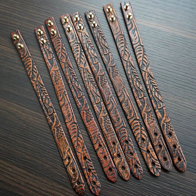 Fortune Jewel Vintage Printed Leather Adjustable Buckle Balance Bracelet