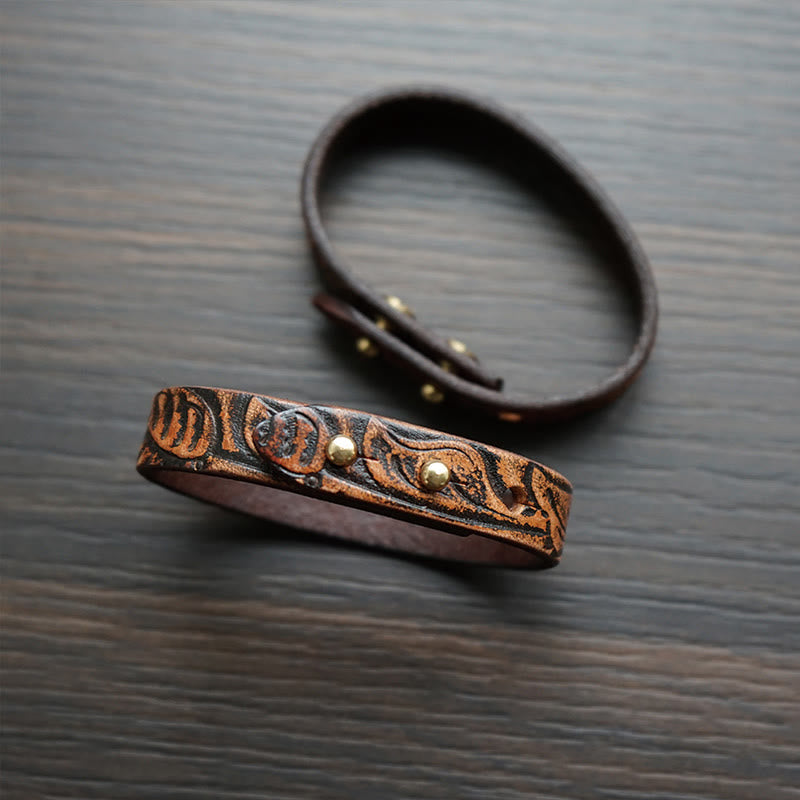 Fortune Jewel Vintage Printed Leather Adjustable Buckle Balance Bracelet