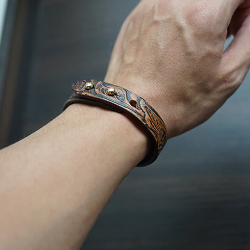 Fortune Jewel Vintage Printed Leather Adjustable Buckle Balance Bracelet