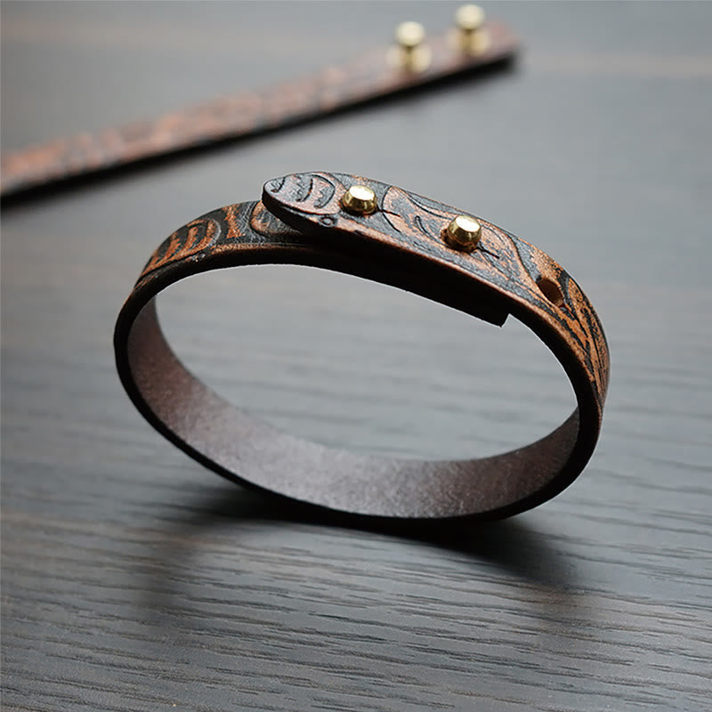 Fortune Jewel Vintage Printed Leather Adjustable Buckle Balance Bracelet