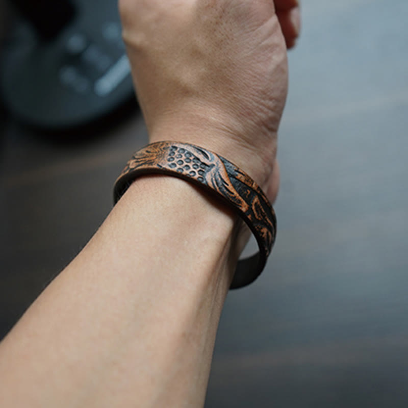 Fortune Jewel Vintage Printed Leather Adjustable Buckle Balance Bracelet