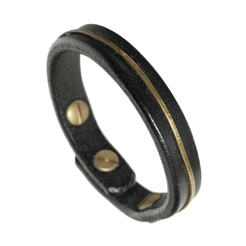Fortune Jewel Vintage Leather Copper Brass Wire Healing Bangle Bracelet
