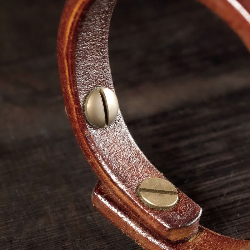 Fortune Jewel Vintage Leather Copper Brass Wire Healing Bangle Bracelet