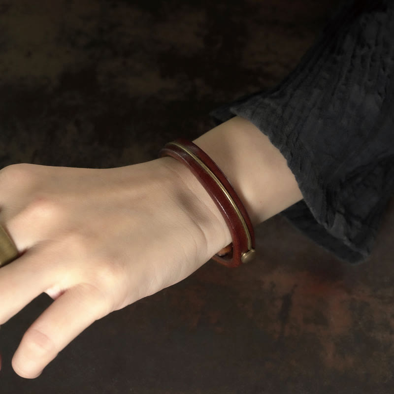 Fortune Jewel Vintage Leather Copper Brass Wire Healing Bangle Bracelet