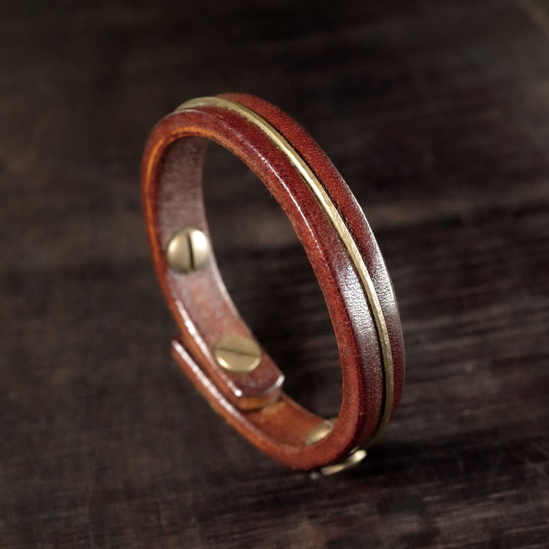 Fortune Jewel Vintage Leather Copper Brass Wire Healing Bangle Bracelet