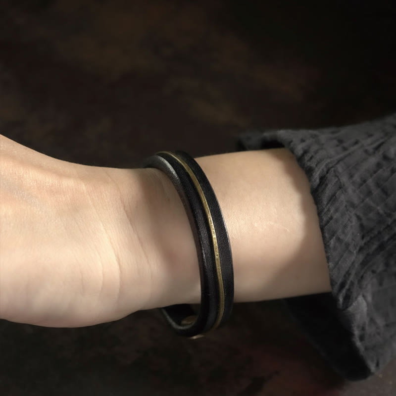Fortune Jewel Vintage Leather Copper Brass Wire Healing Bangle Bracelet