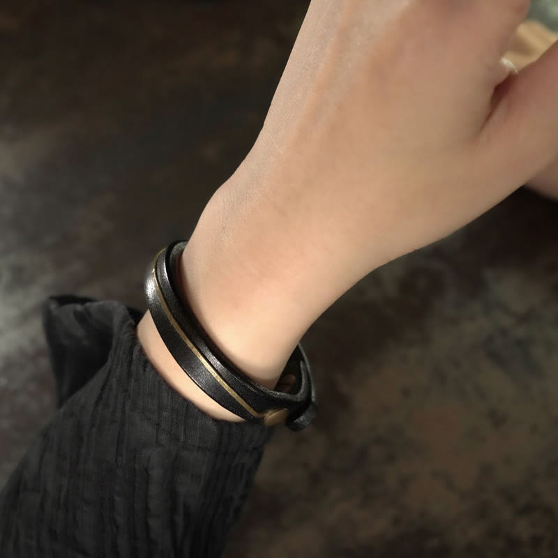 Fortune Jewel Vintage Leather Copper Brass Wire Healing Bangle Bracelet