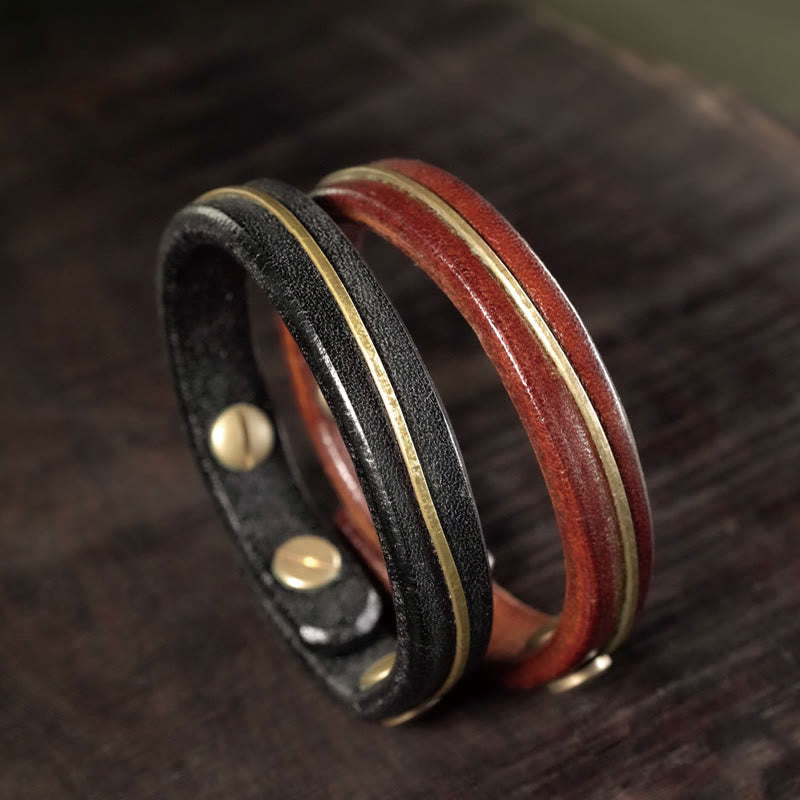 Fortune Jewel Vintage Leather Copper Brass Wire Healing Bangle Bracelet