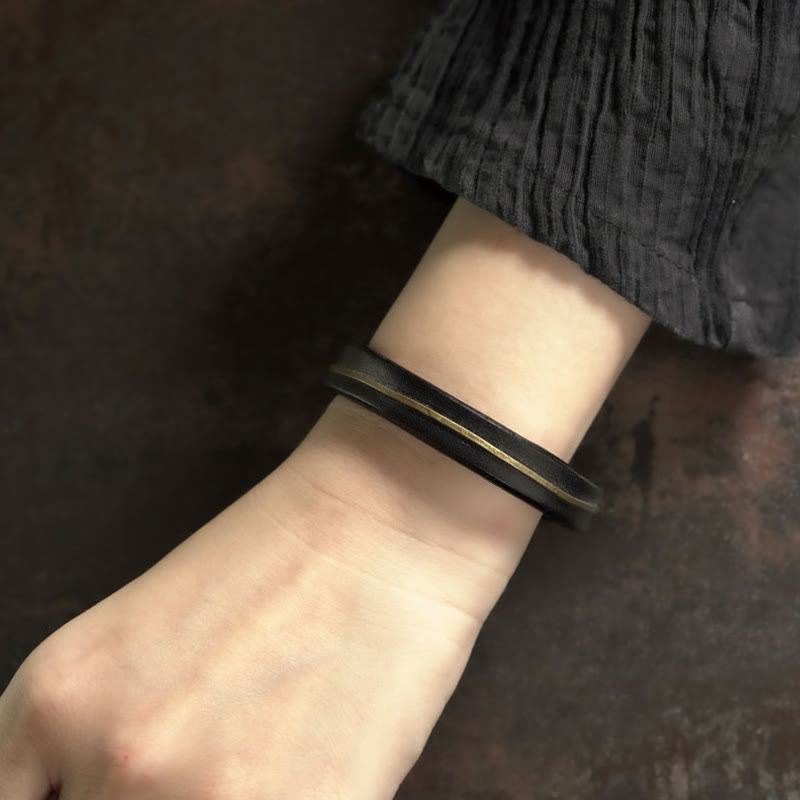 Fortune Jewel Vintage Leather Copper Brass Wire Healing Bangle Bracelet