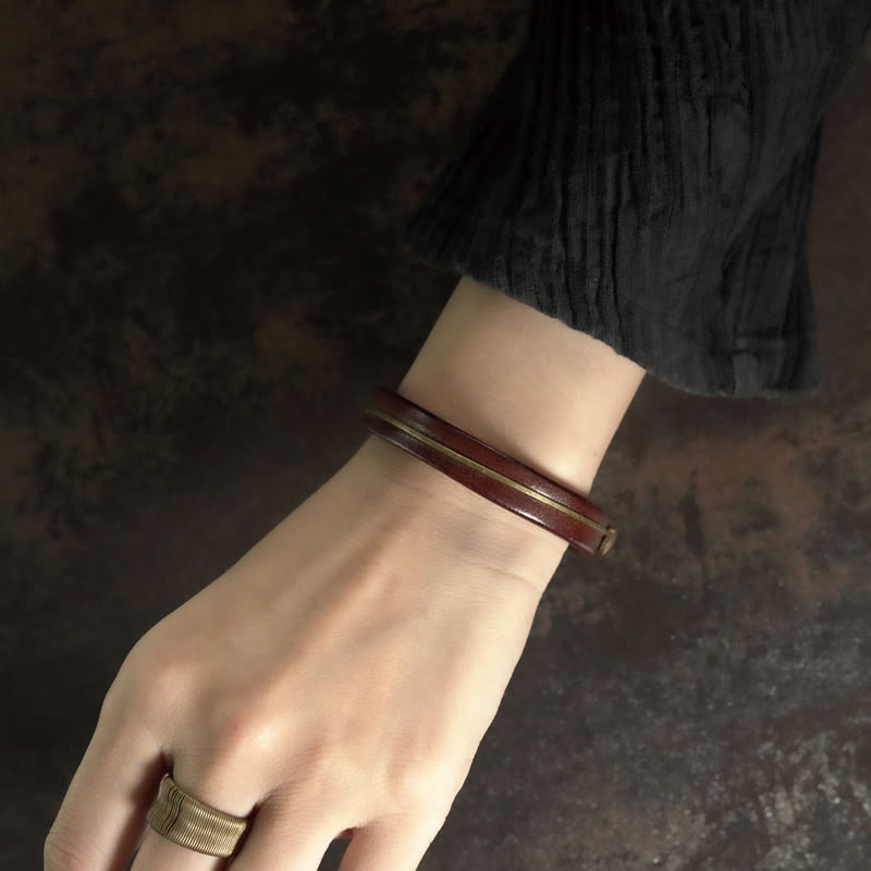 Fortune Jewel Vintage Leather Copper Brass Wire Healing Bangle Bracelet