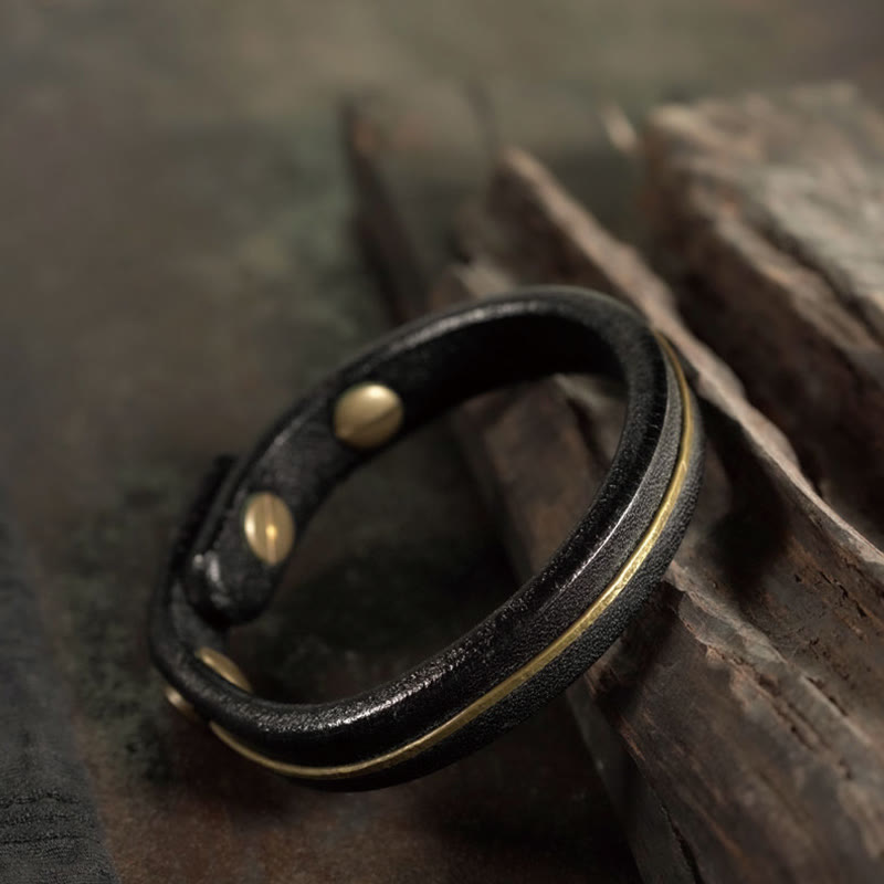 Fortune Jewel Vintage Leather Copper Brass Wire Healing Bangle Bracelet
