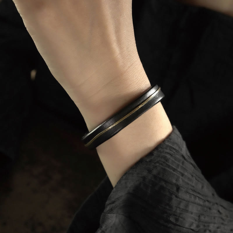 Fortune Jewel Vintage Leather Copper Brass Wire Healing Bangle Bracelet