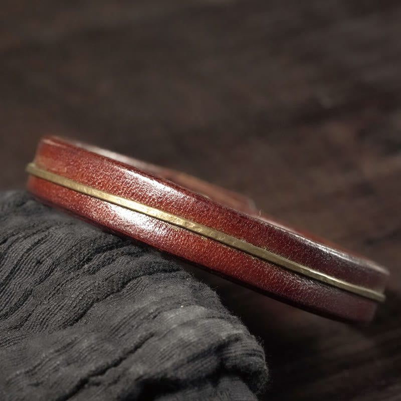 Fortune Jewel Vintage Leather Copper Brass Wire Healing Bangle Bracelet