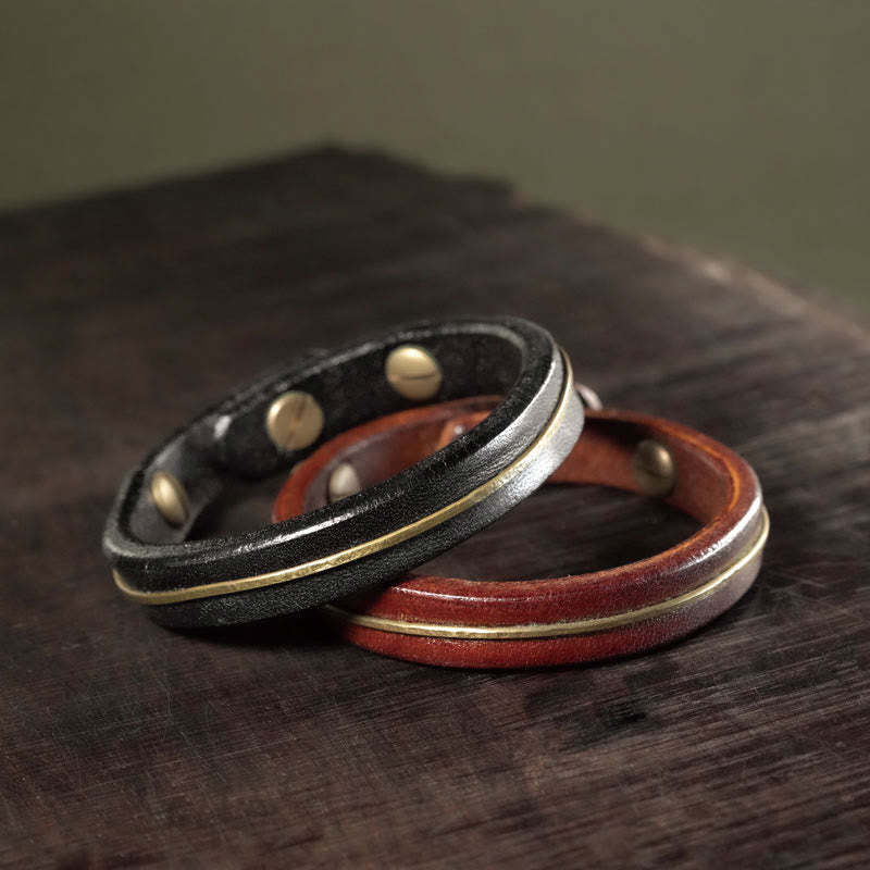 Fortune Jewel Vintage Leather Copper Brass Wire Healing Bangle Bracelet