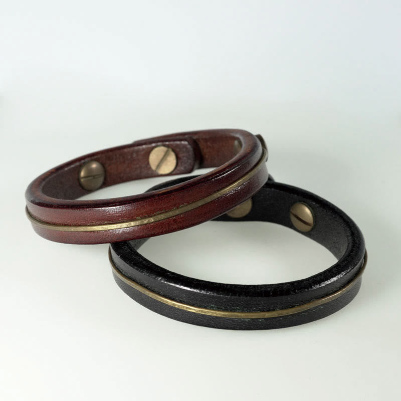 Fortune Jewel Vintage Leather Copper Brass Wire Healing Bangle Bracelet