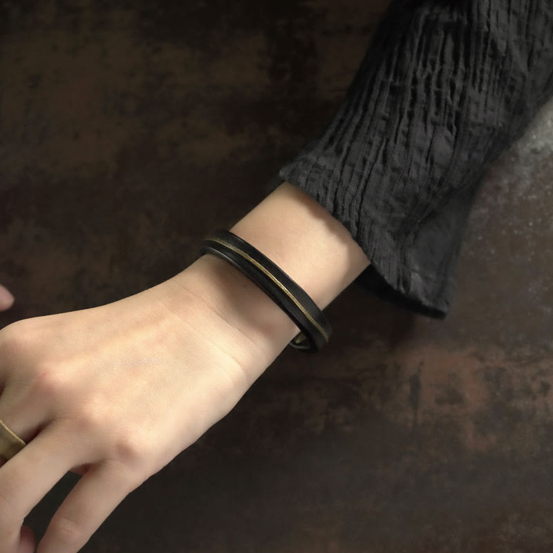 Fortune Jewel Vintage Leather Copper Brass Wire Healing Bangle Bracelet