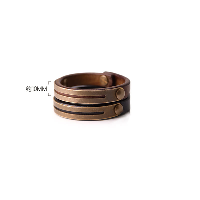 Fortune Jewel Vintage Leather Copper Brass Balance Bangle Bracelet