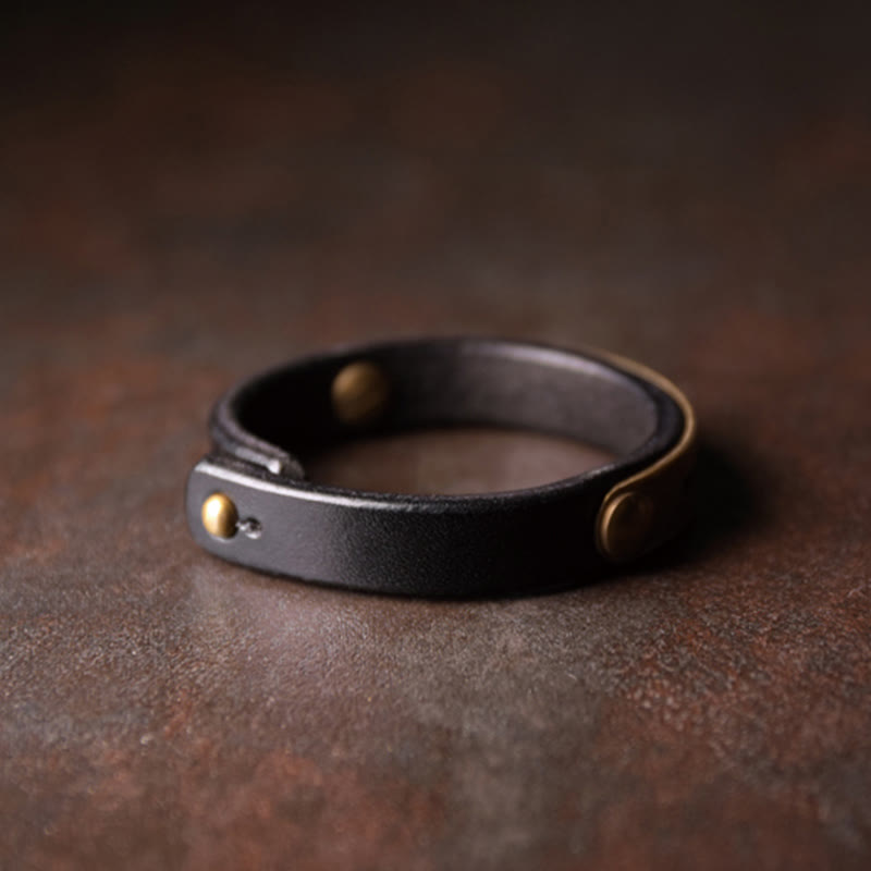Fortune Jewel Vintage Leather Copper Brass Balance Bangle Bracelet