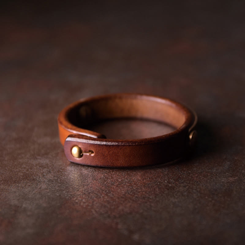 Fortune Jewel Vintage Leather Copper Brass Balance Bangle Bracelet