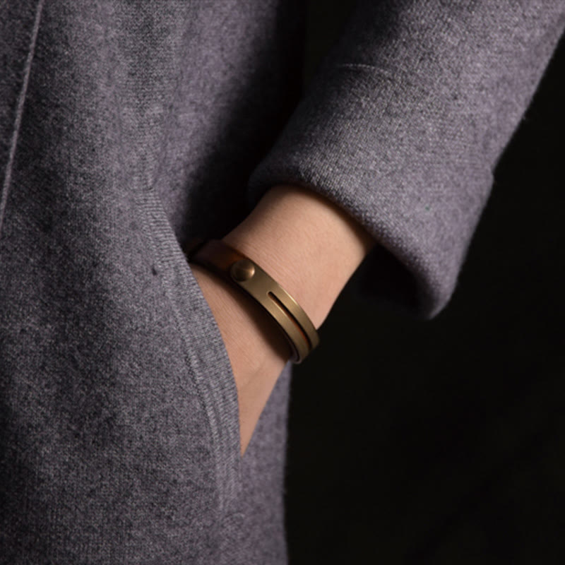Fortune Jewel Vintage Leather Copper Brass Balance Bangle Bracelet
